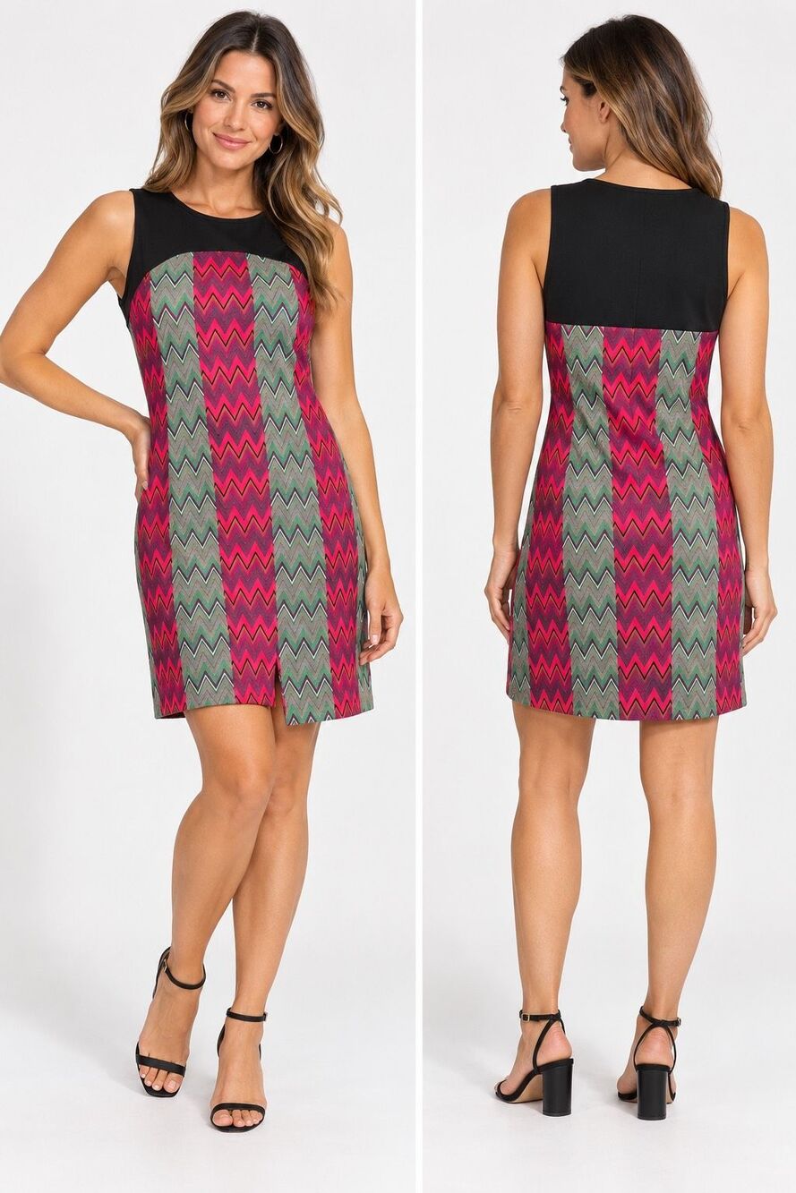 NWT Tracy Negoshian Joan Zig Zag Chevron Shift Dress Multicolor M